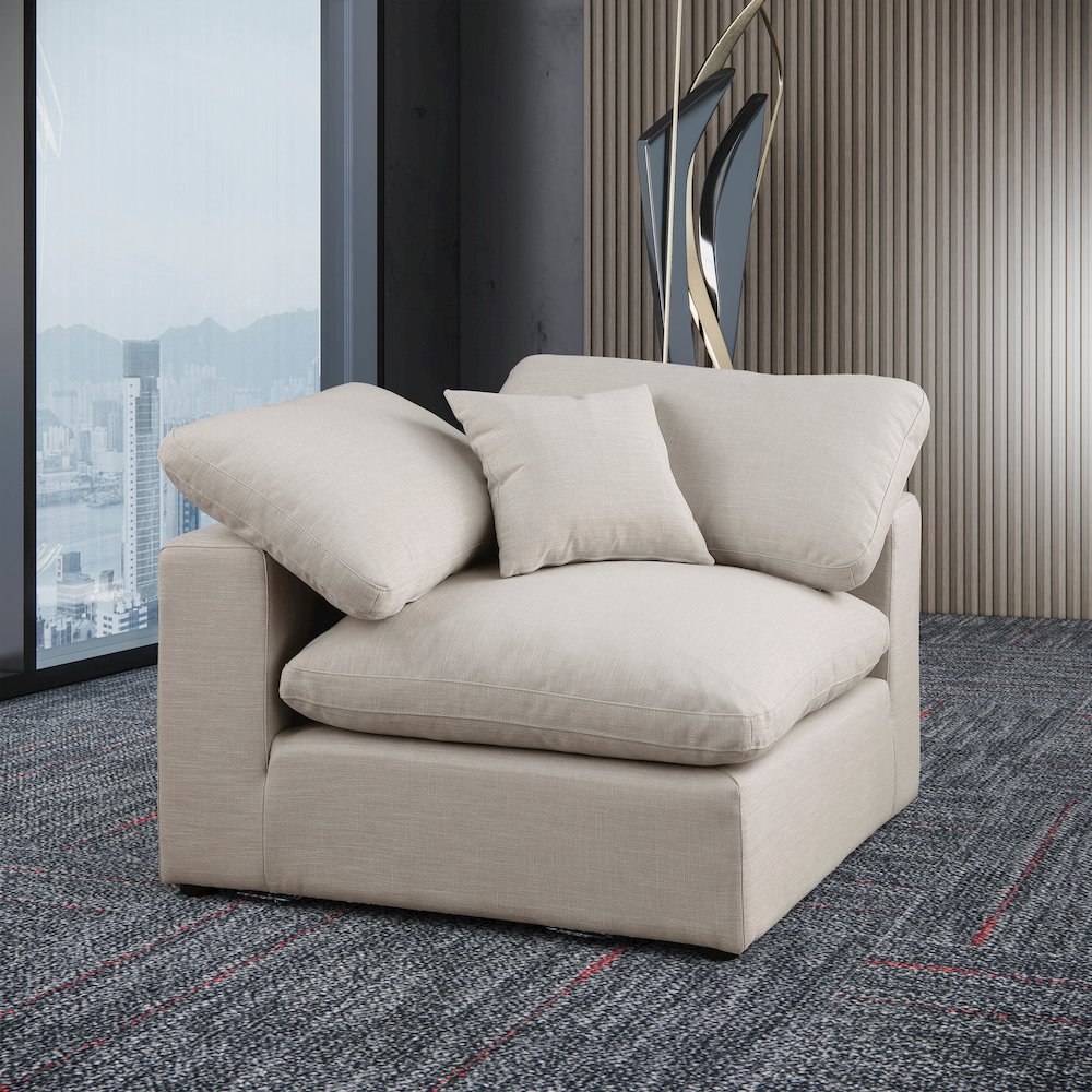 Comfy Beige Linen Textured Fabric Modular Corner Chair