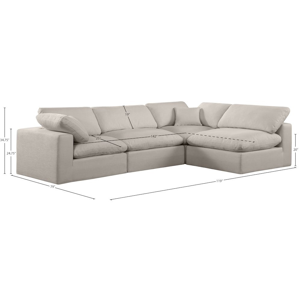 Comfy Beige Linen Textured Fabric Modular Sectional