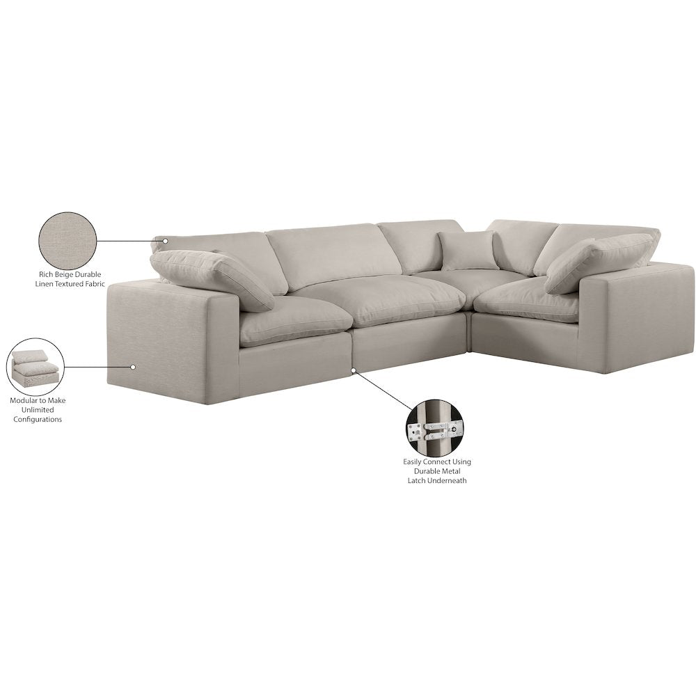 Comfy Beige Linen Textured Fabric Modular Sectional
