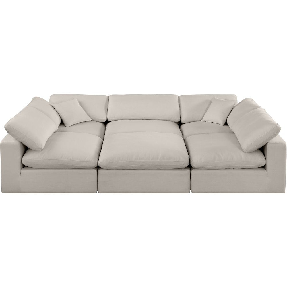 Comfy Beige Linen Textured Fabric Modular Sectional