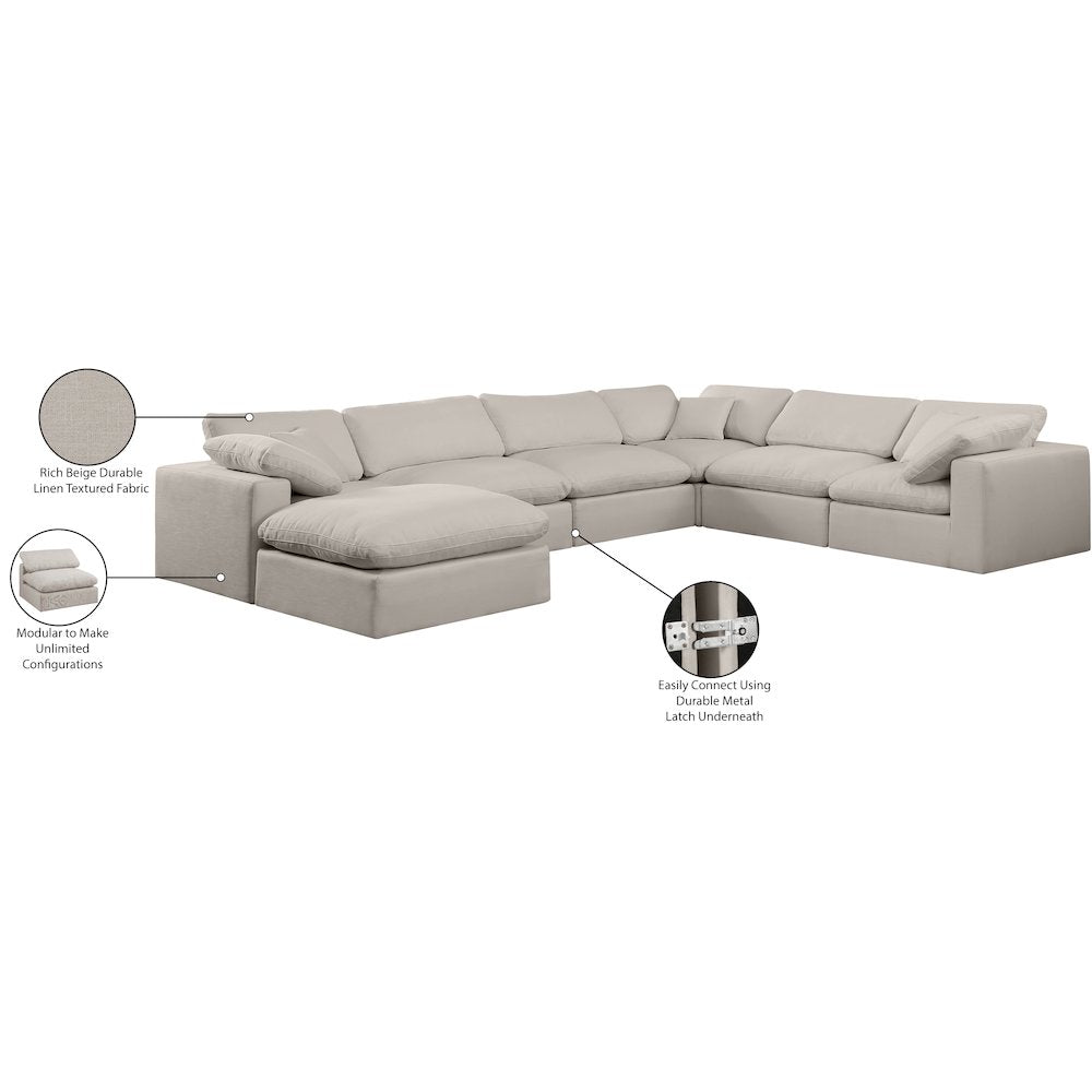 Comfy Beige Linen Textured Fabric Modular Sectional