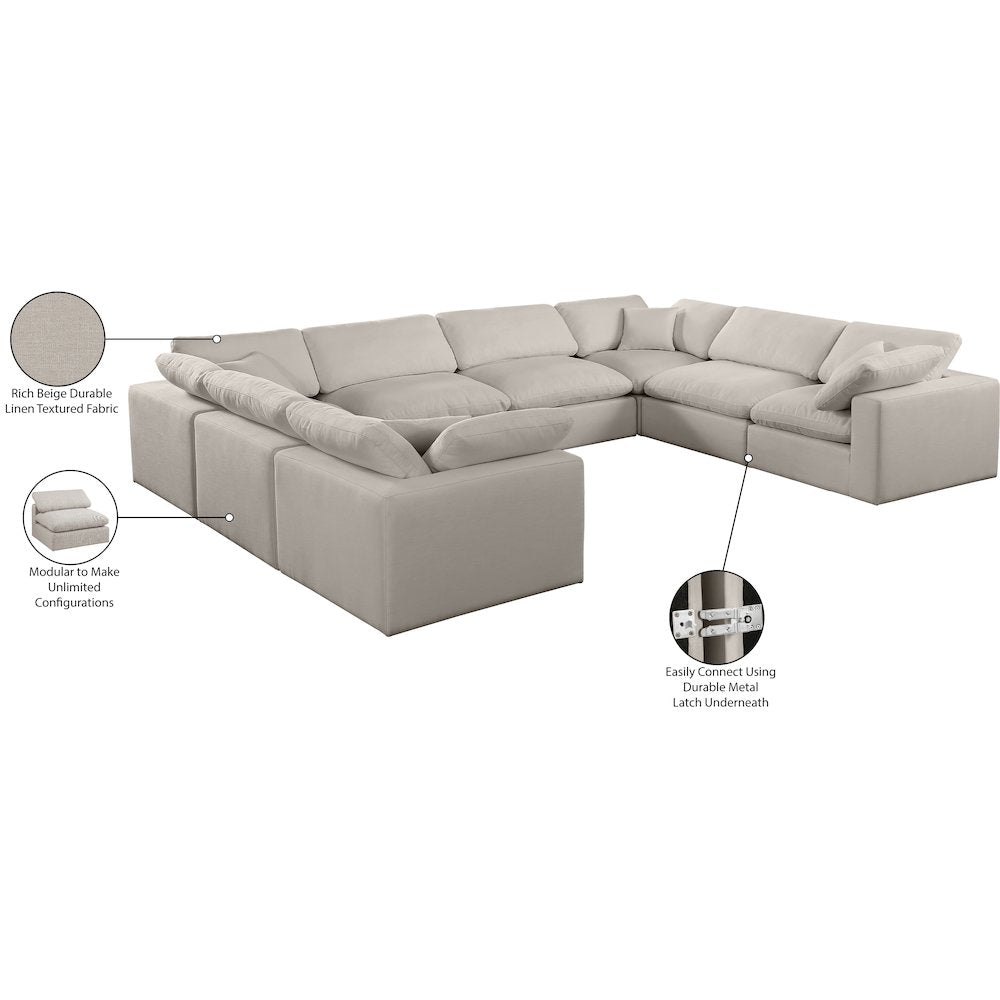 Comfy Beige Linen Textured Fabric Modular Sectional