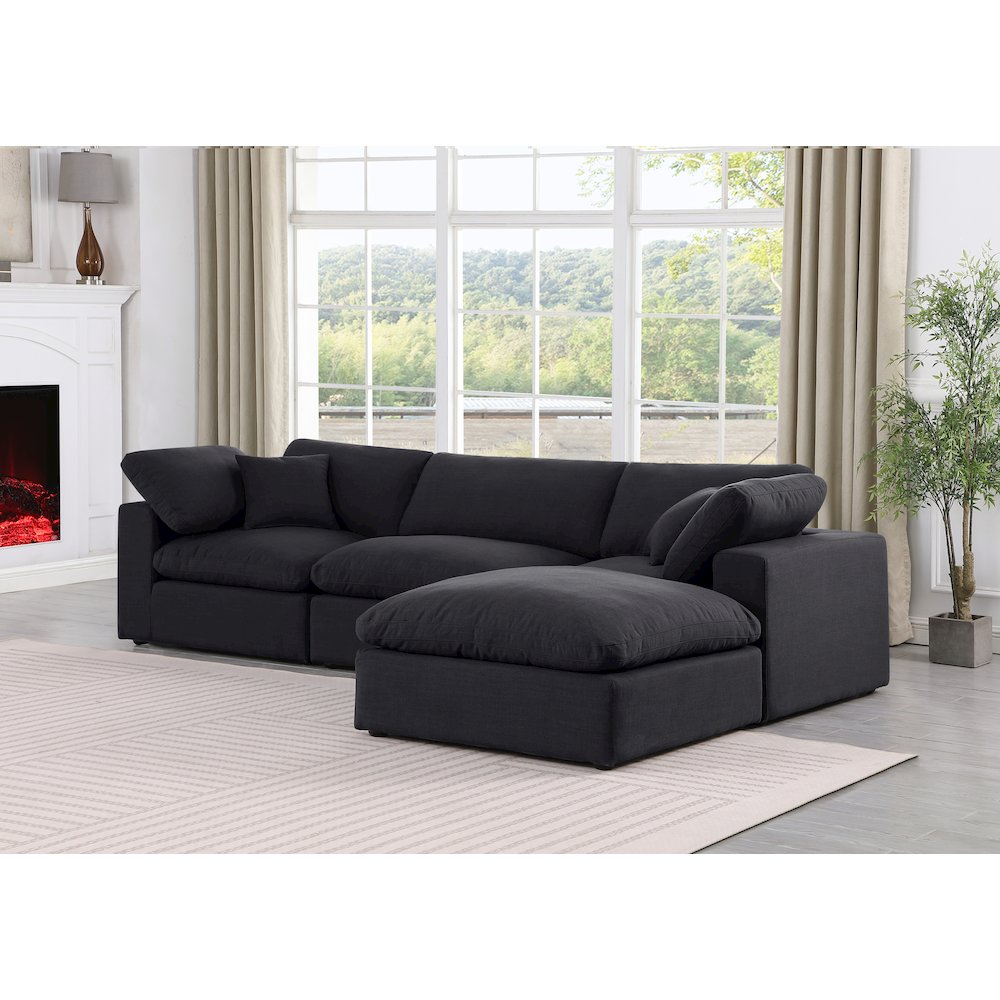 Comfy Black Linen Textured Fabric Modular Sectional