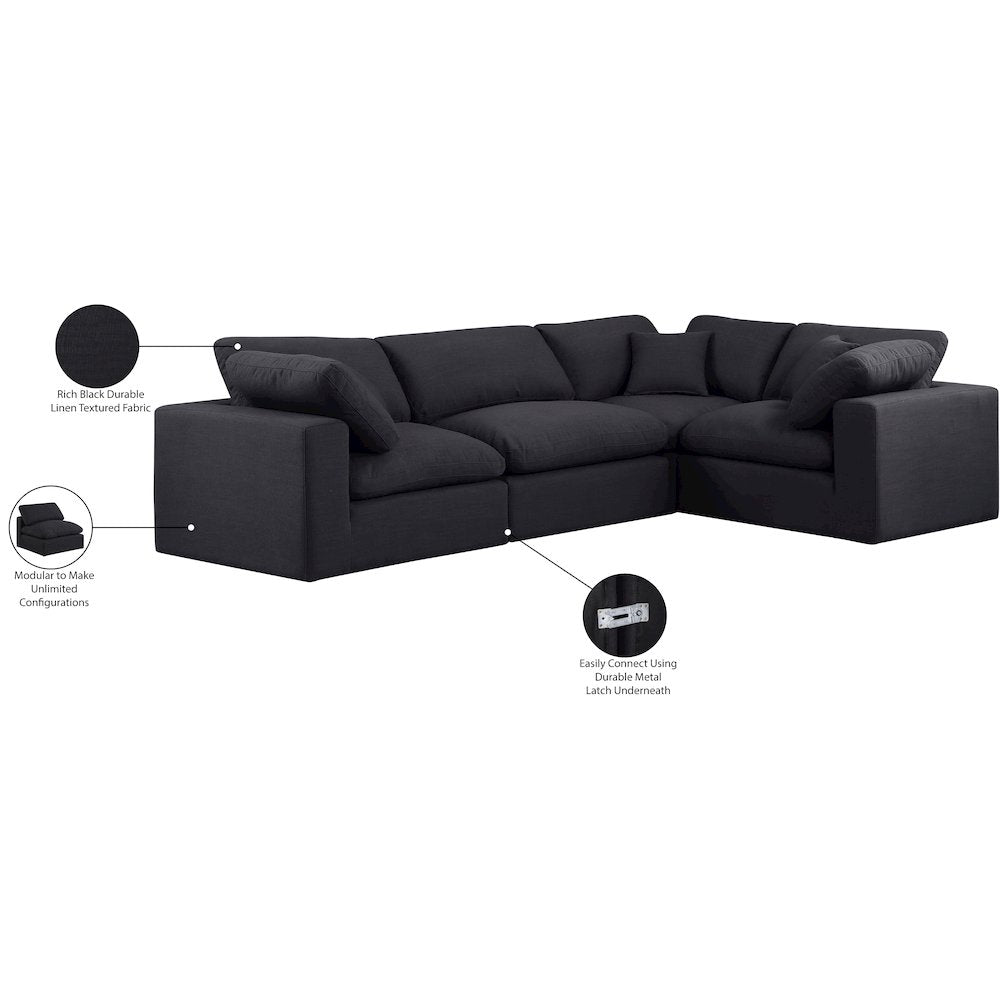 Comfy Black Linen Textured Fabric Modular Sectional