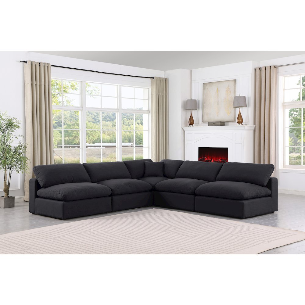 Comfy Black Linen Textured Fabric Modular Sectional