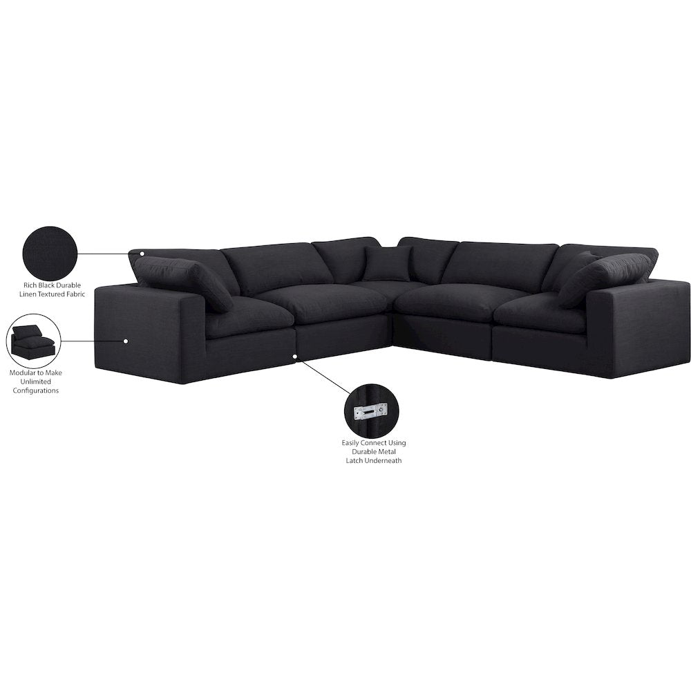 Comfy Black Linen Textured Fabric Modular Sectional