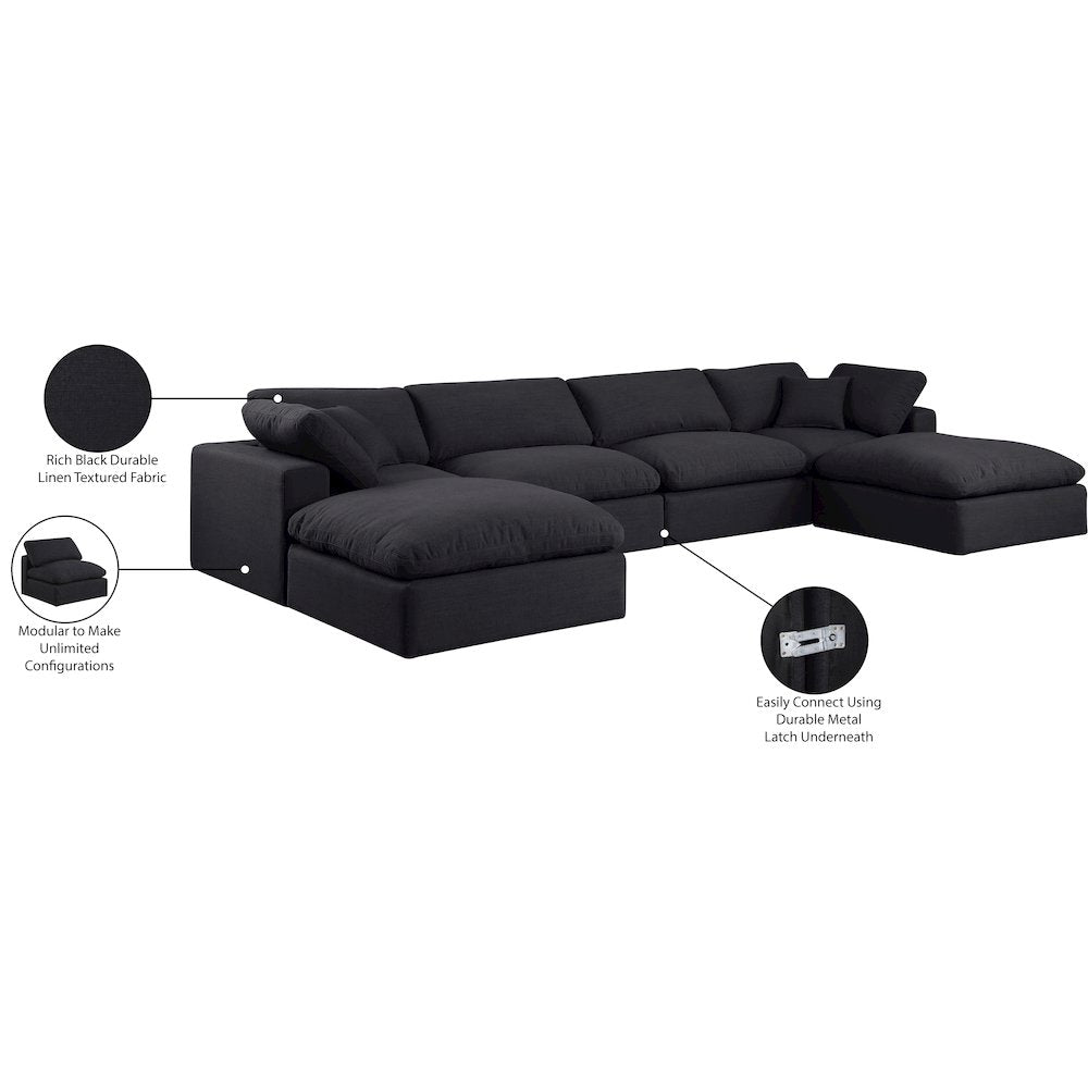 Comfy Black Linen Textured Fabric Modular Sectional