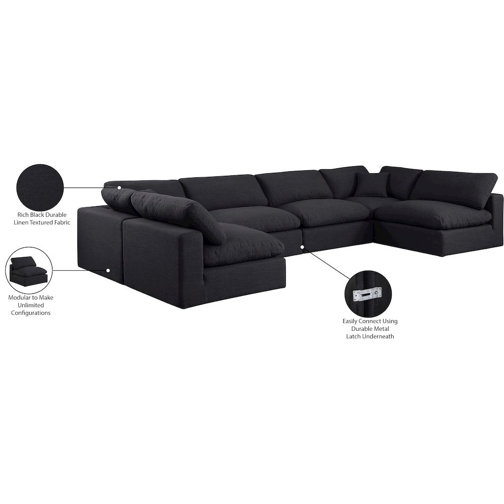 Comfy Black Linen Textured Fabric Modular Sectional