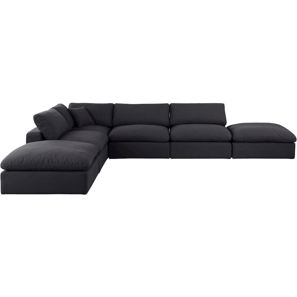 Comfy Black Linen Textured Fabric Modular Sectional