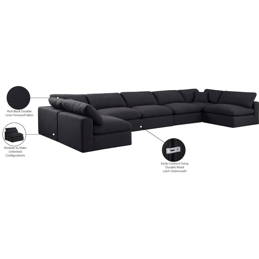 Comfy Black Linen Textured Fabric Modular Sectional