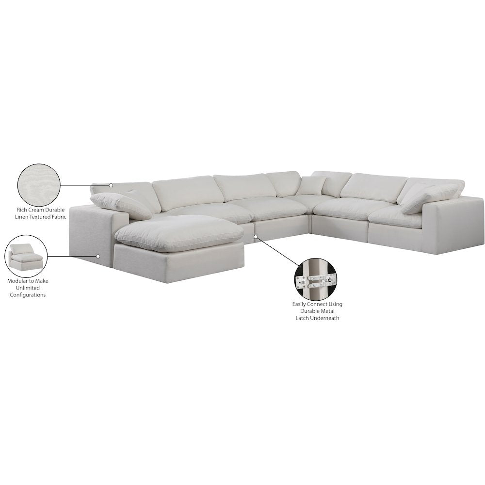 Comfy Cream Linen Textured Fabric Modular Sectional