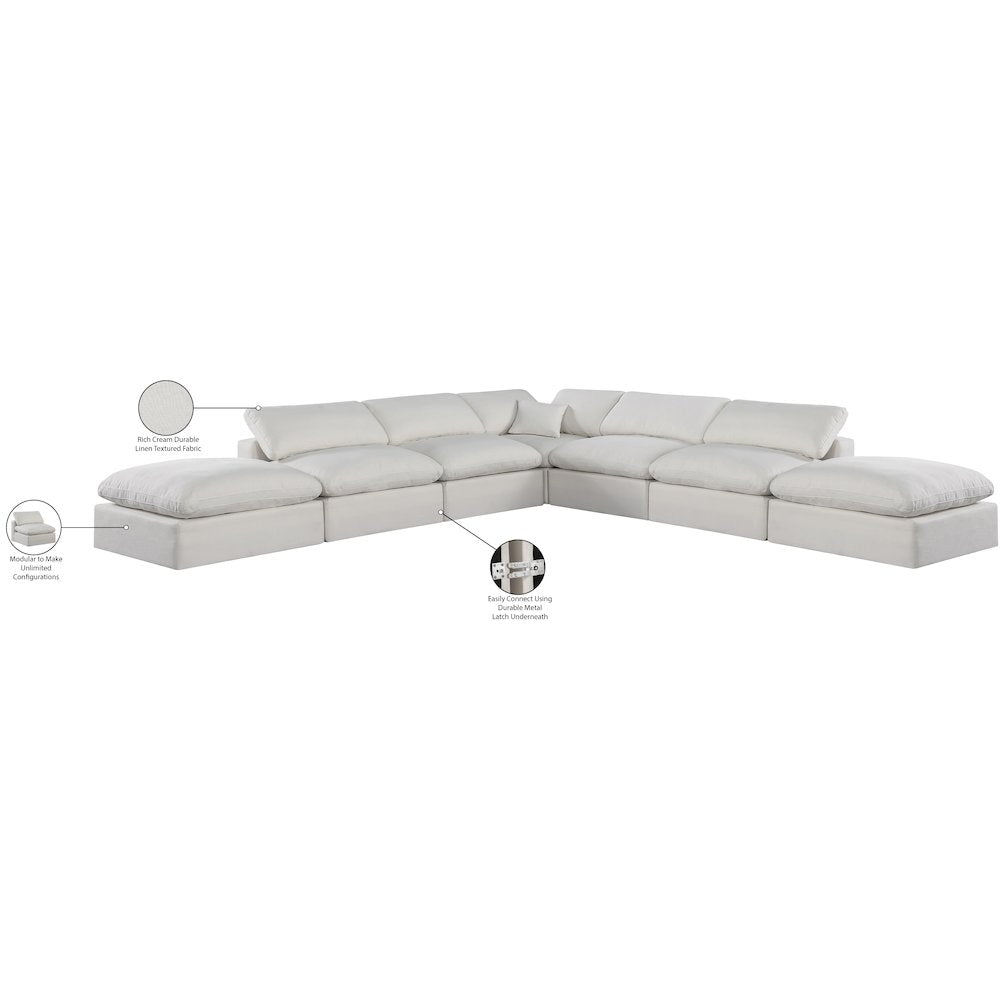 Comfy Cream Linen Textured Fabric Modular Sectional