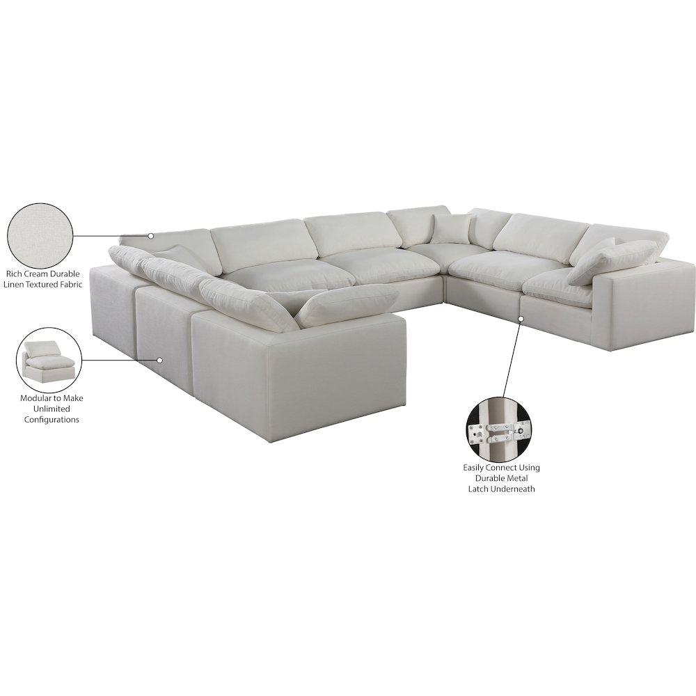 Comfy Cream Linen Textured Fabric Modular Sectional
