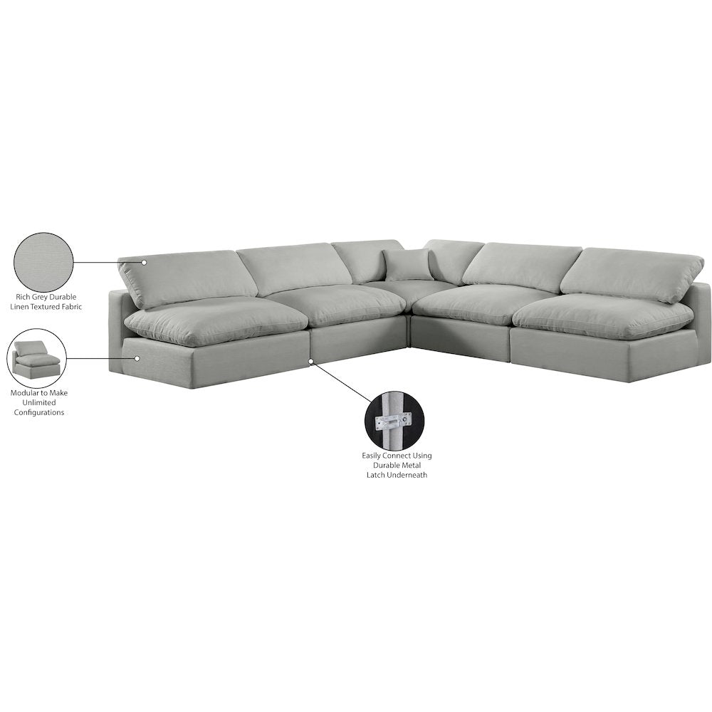 Comfy Grey Linen Textured Fabric Modular Sectional