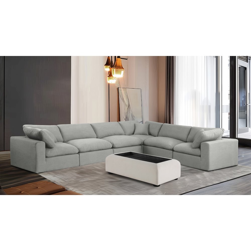 Comfy Grey Linen Textured Fabric Modular Sectional