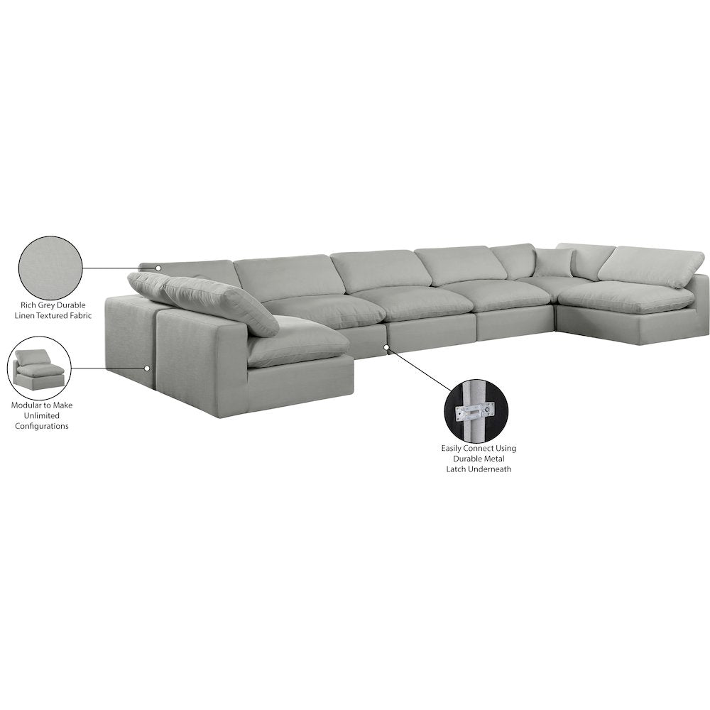 Comfy Grey Linen Textured Fabric Modular Sectional