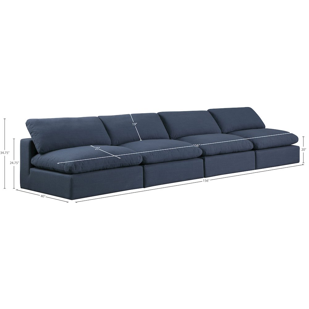 Comfy Navy Linen Textured Fabric Modular Sofa