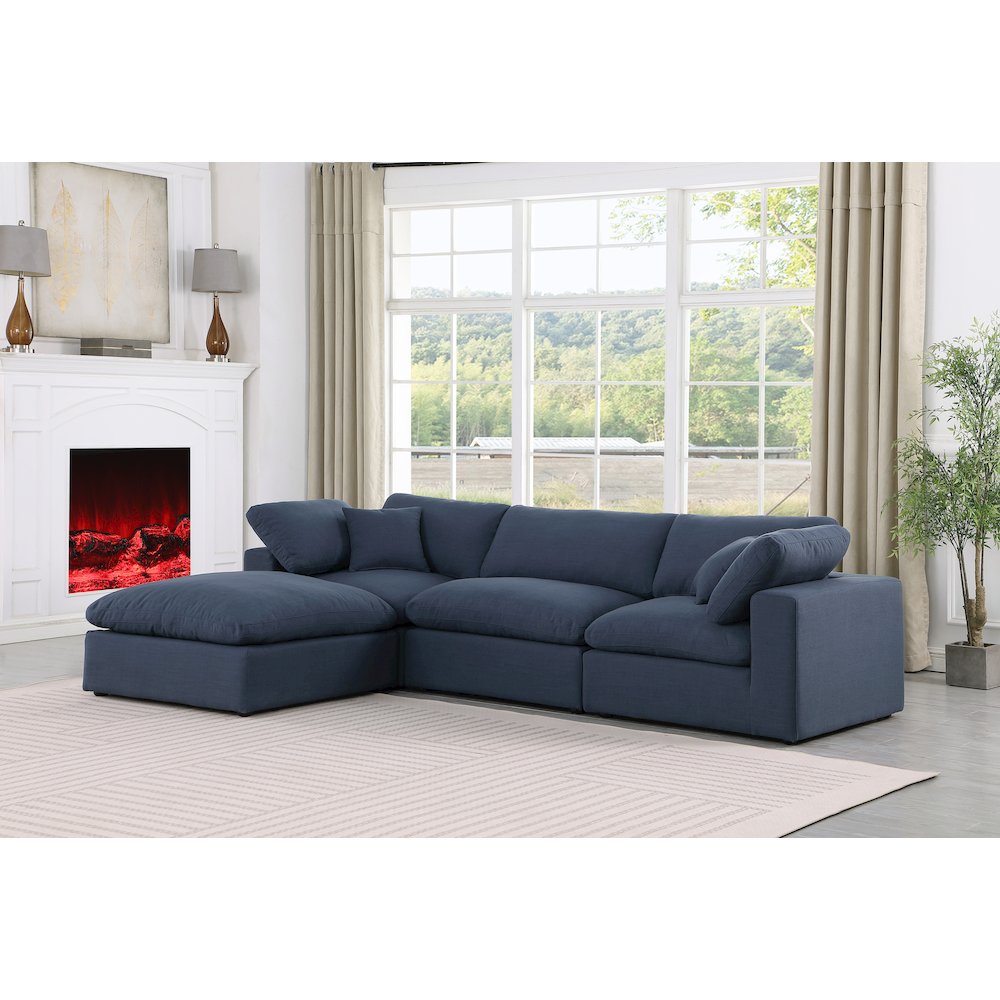 Comfy Navy Linen Textured Fabric Modular Sectional