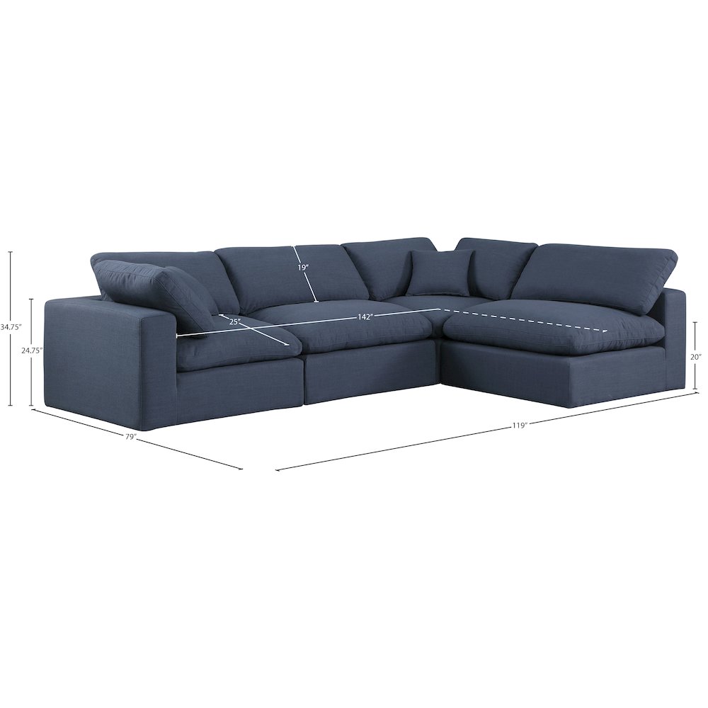 Comfy Navy Linen Textured Fabric Modular Sectional