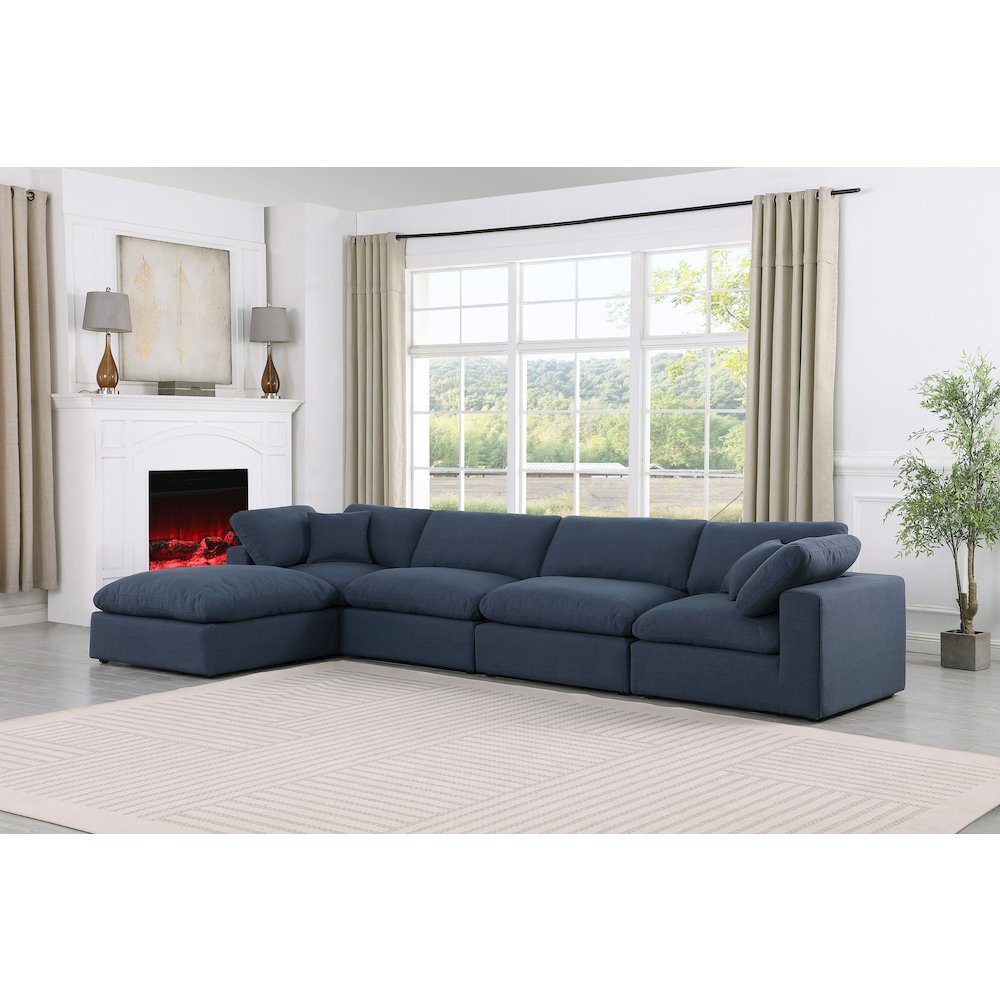 Comfy Navy Linen Textured Fabric Modular Sectional
