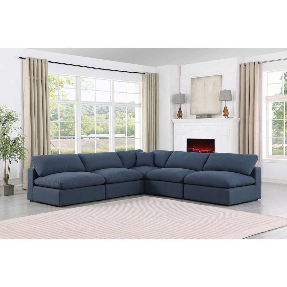 Comfy Navy Linen Textured Fabric Modular Sectional