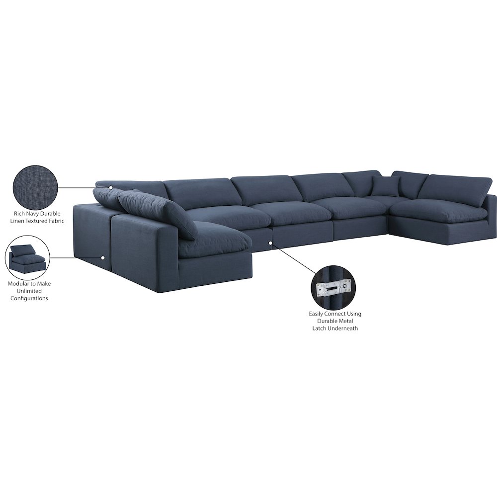 Comfy Navy Linen Textured Fabric Modular Sectional