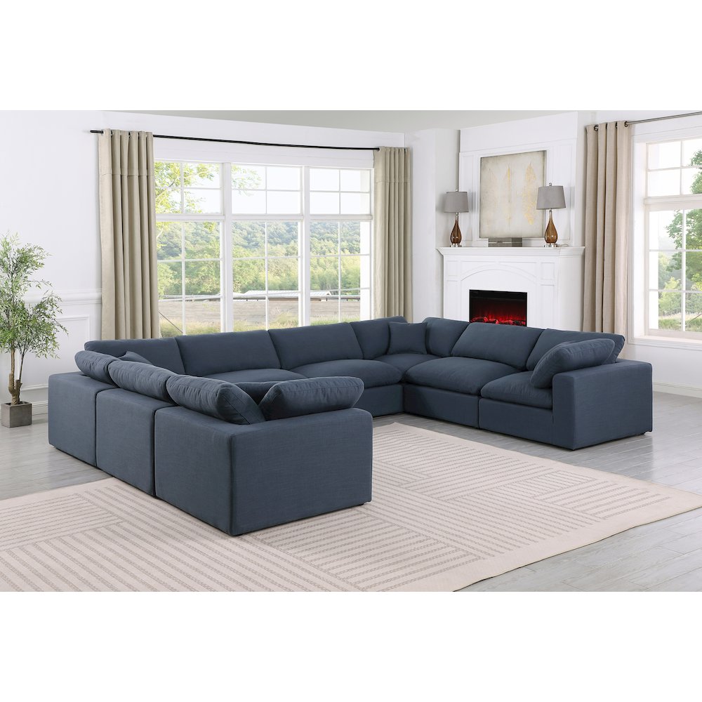 Comfy Navy Linen Textured Fabric Modular Sectional