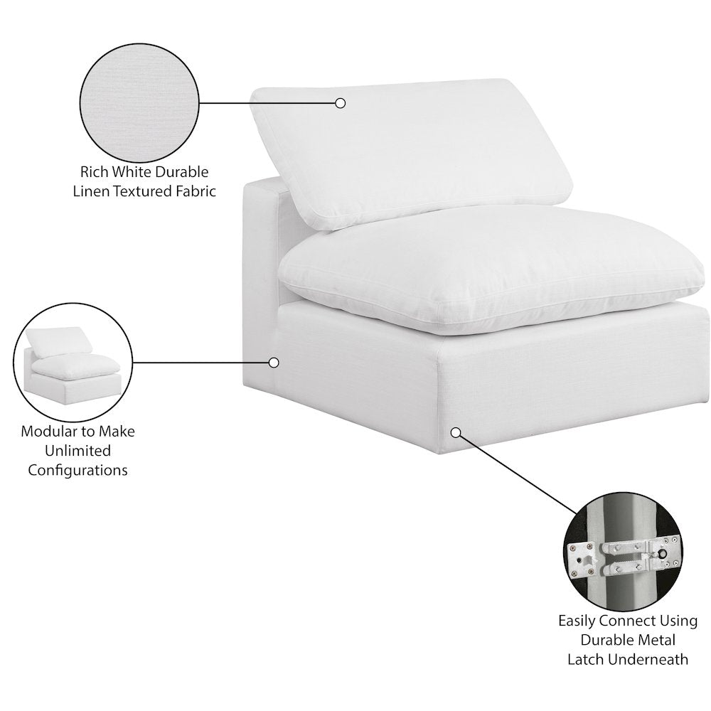 Comfy White Linen Textured Fabric Modular Armless Chair