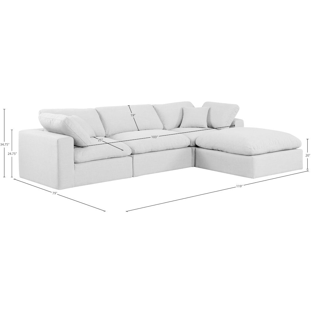 Comfy White Linen Textured Fabric Modular Sectional