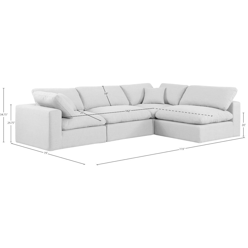 Comfy White Linen Textured Fabric Modular Sectional