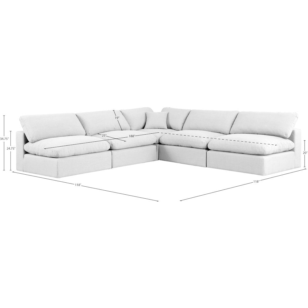 Comfy White Linen Textured Fabric Modular Sectional