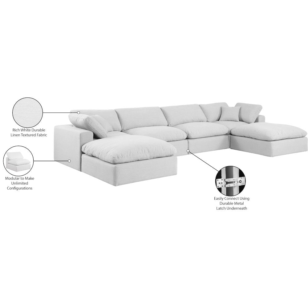 Comfy White Linen Textured Fabric Modular Sectional