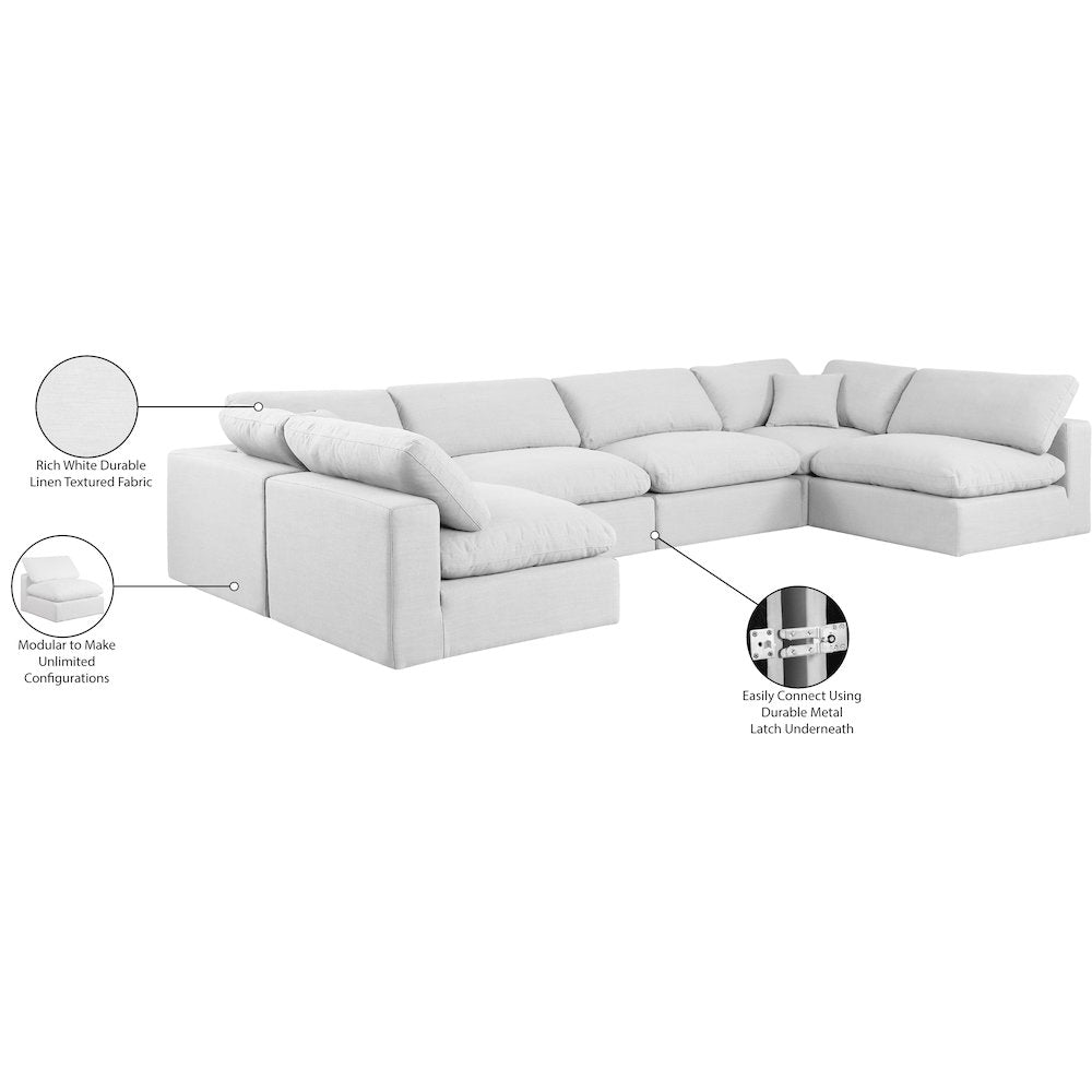 Comfy White Linen Textured Fabric Modular Sectional