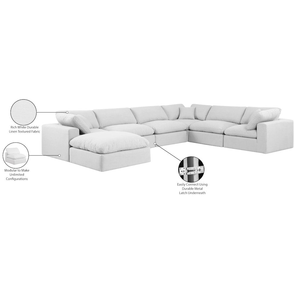 Comfy White Linen Textured Fabric Modular Sectional