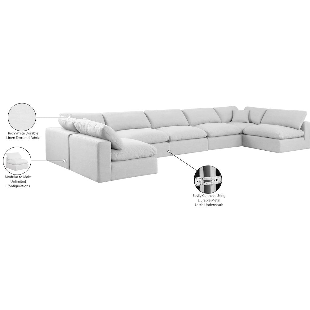 Comfy White Linen Textured Fabric Modular Sectional