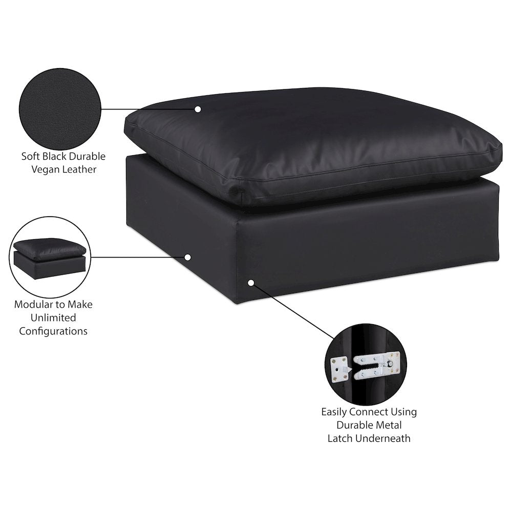 Comfy Black Vegan Leather Modular Ottoman