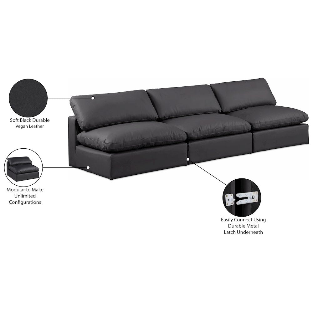 Comfy Black Vegan Leather Modular Sofa