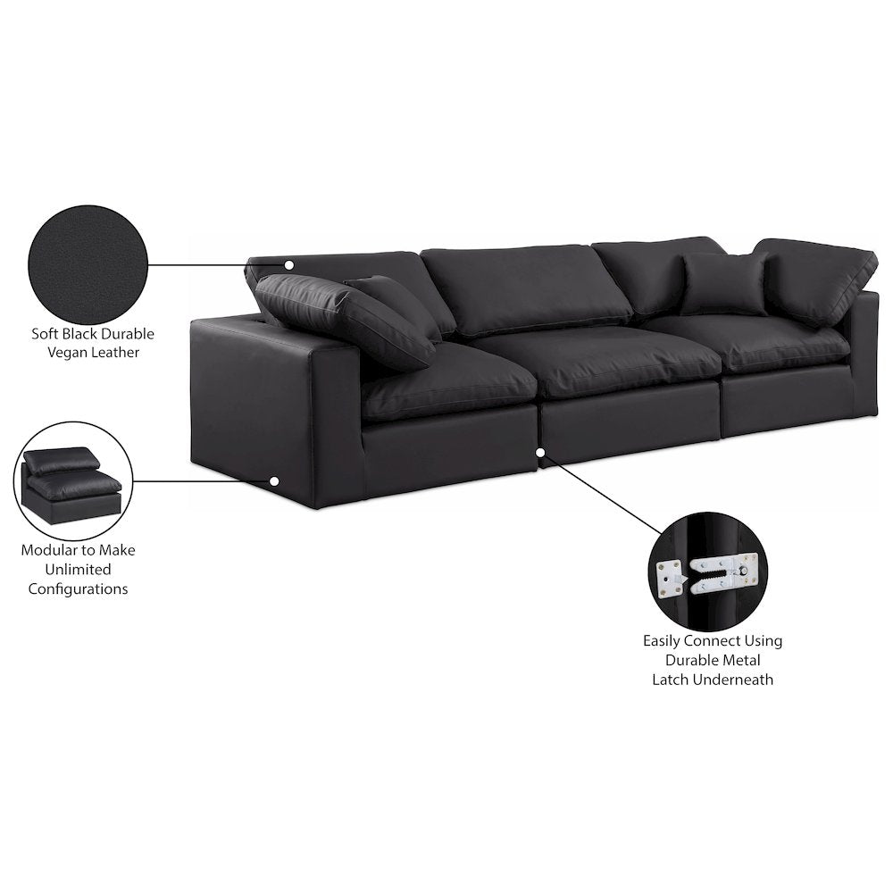 Comfy Black Vegan Leather Modular Sofa