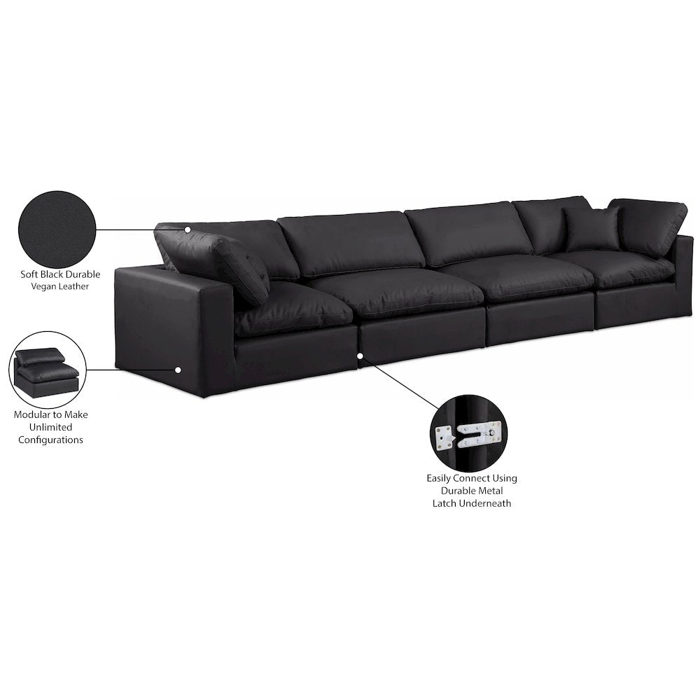 Comfy Black Vegan Leather Modular Sofa