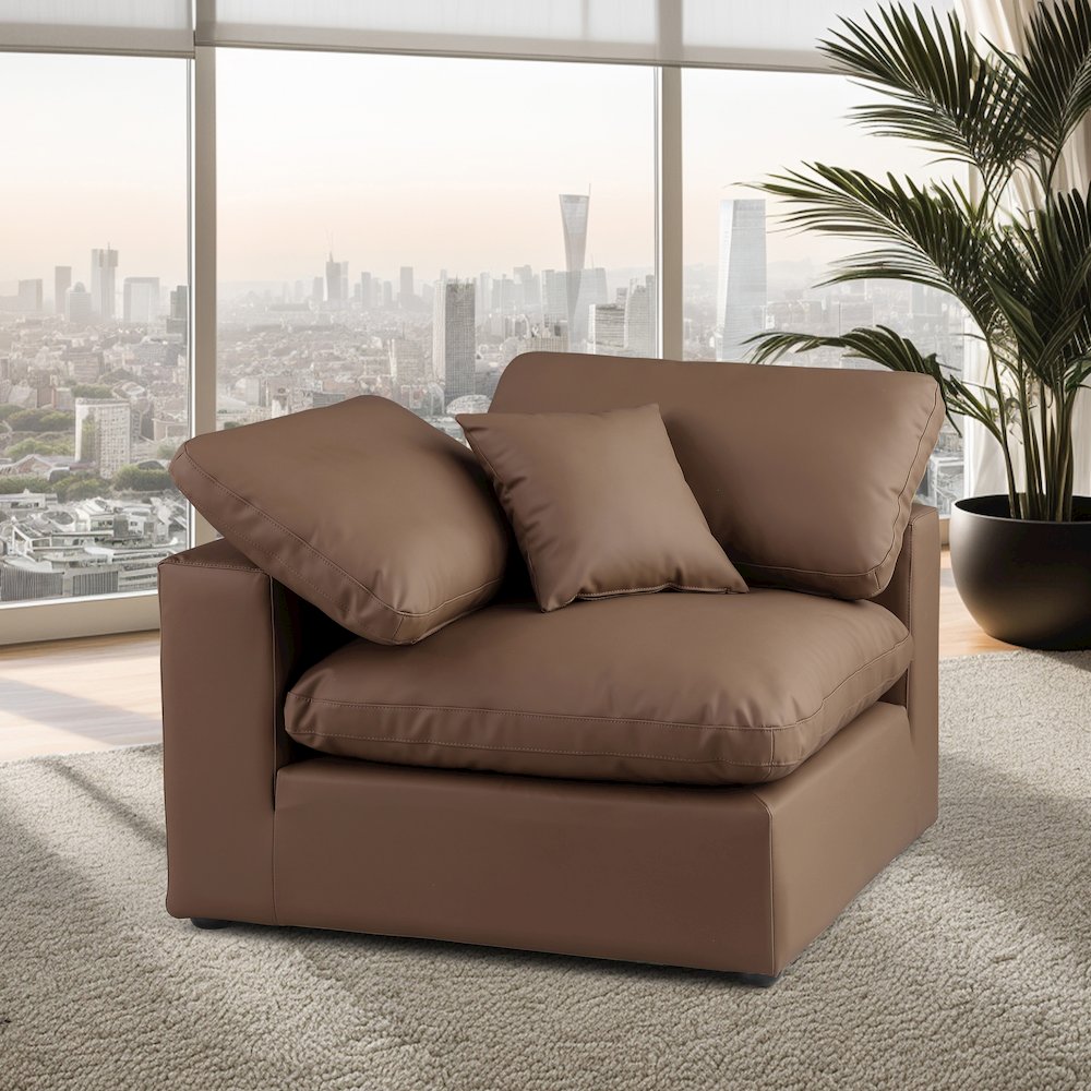 Comfy Brown Vegan Leather Modular Corner Chair