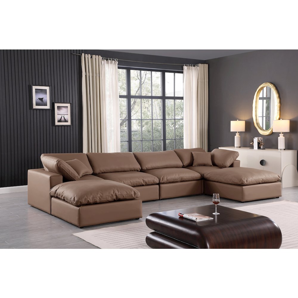 Comfy Brown Vegan Leather Modular Sectional