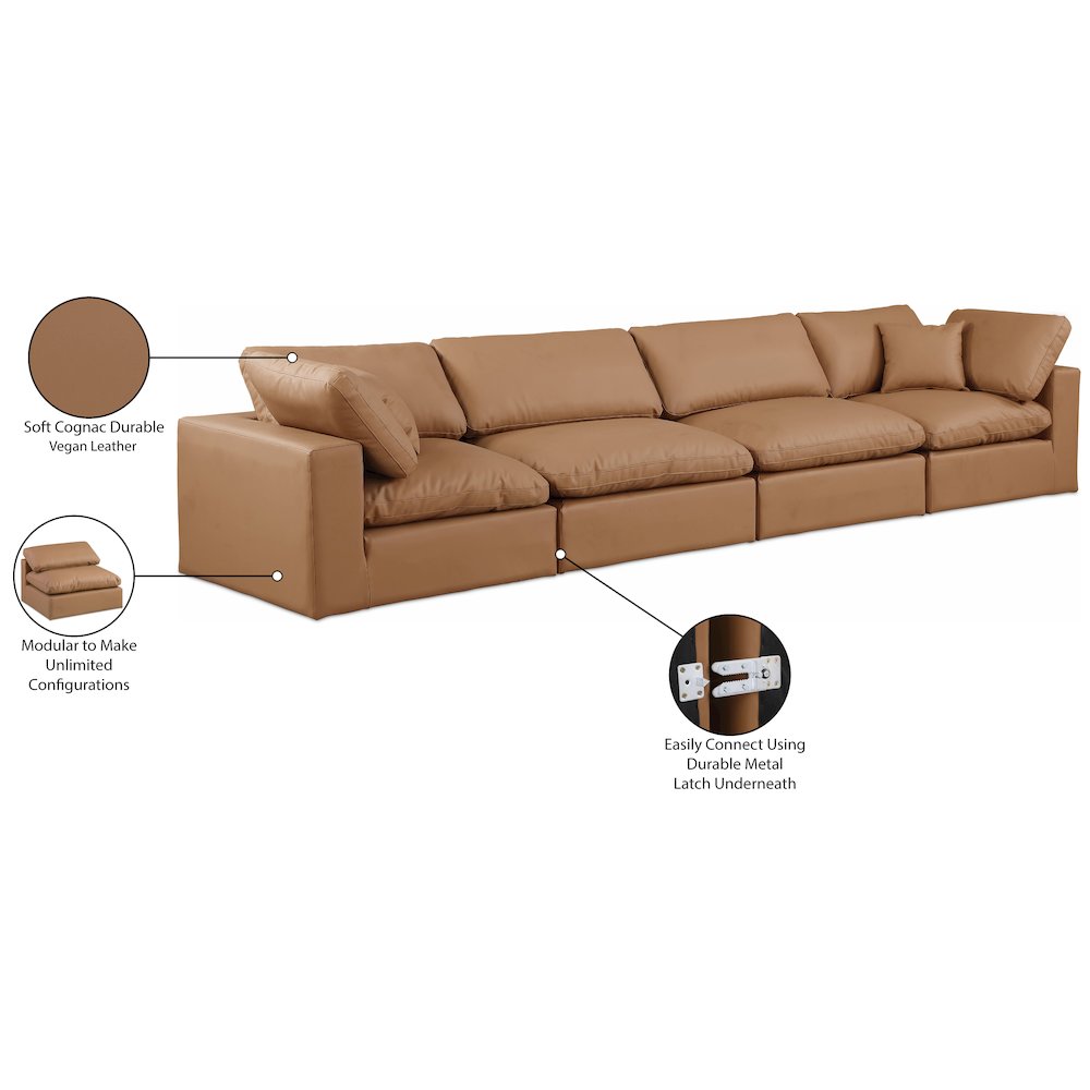 Comfy Cognac Vegan Leather Modular Sofa