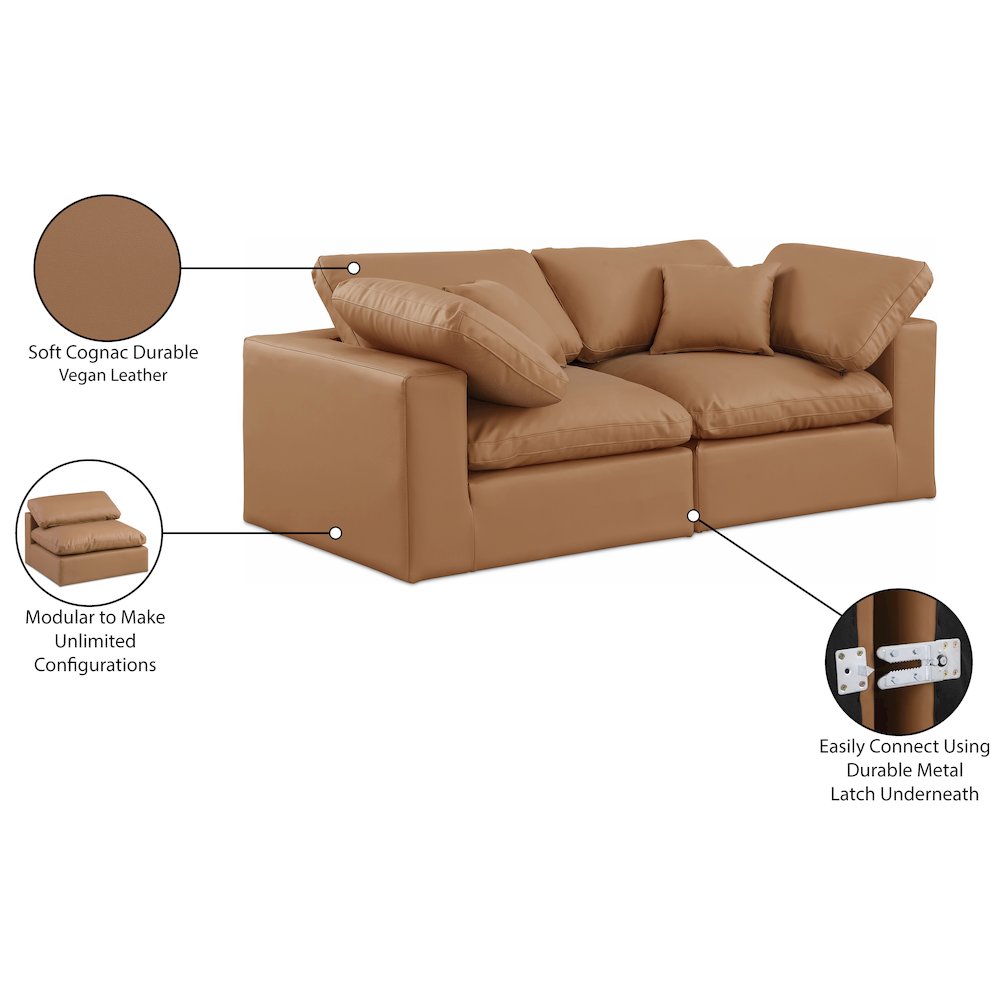 Comfy Cognac Vegan Leather Modular Sofa