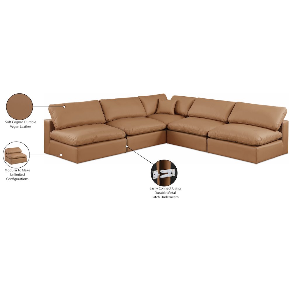 Comfy Cognac Vegan Leather Modular Sectional