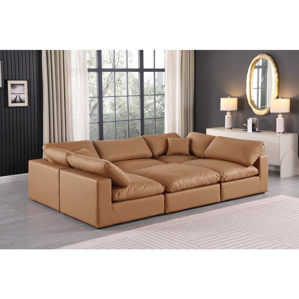 Comfy Cognac Vegan Leather Modular Sectional