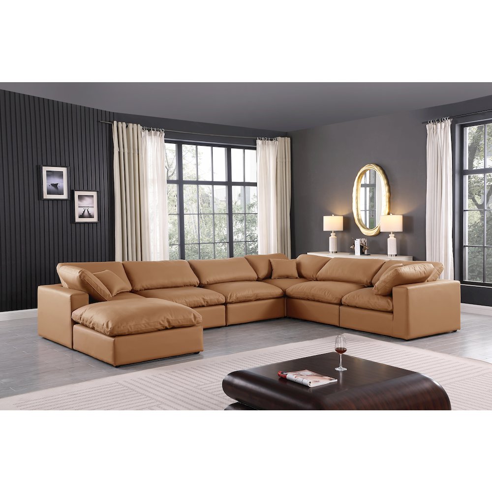 Comfy Cognac Vegan Leather Modular Sectional