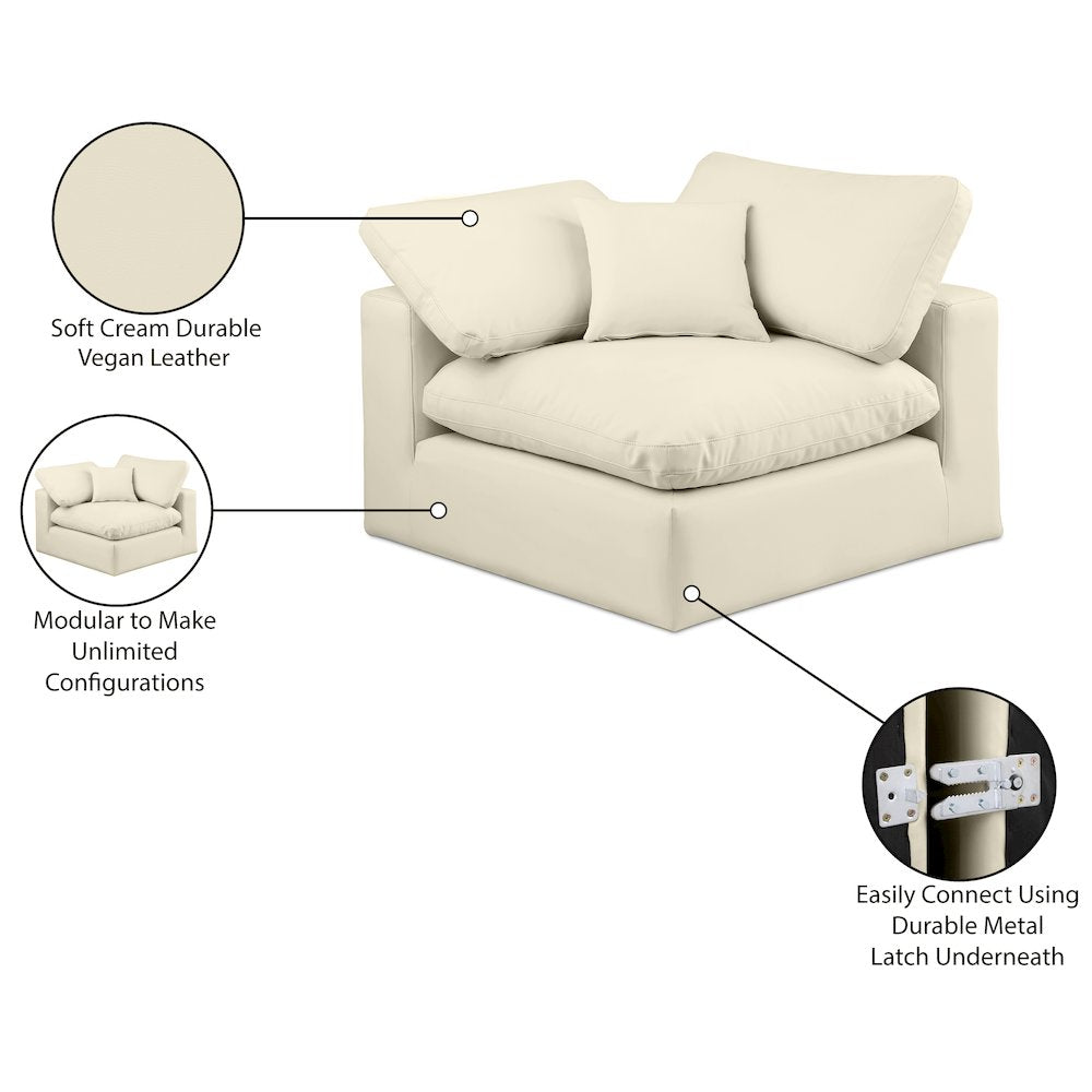 Comfy Cream Vegan Leather Modular Corner Chair