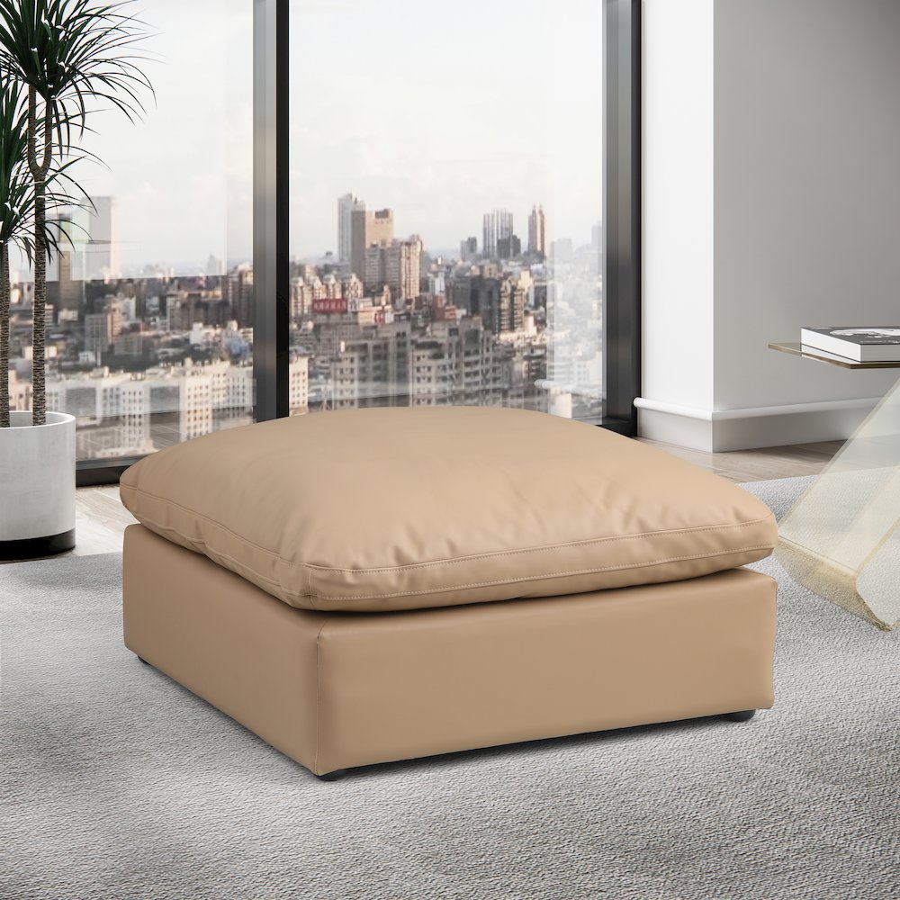 Comfy Tan Vegan Leather Modular Ottoman