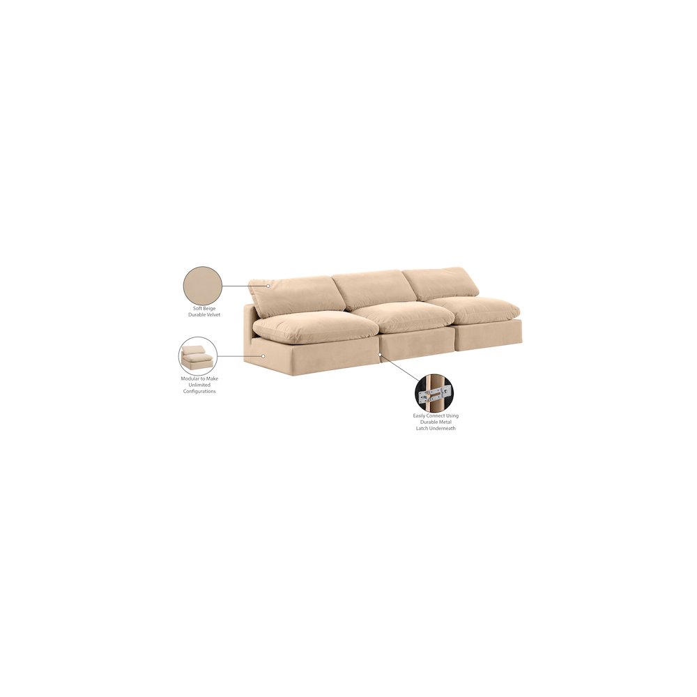 Comfy Beige Velvet Modular Sofa