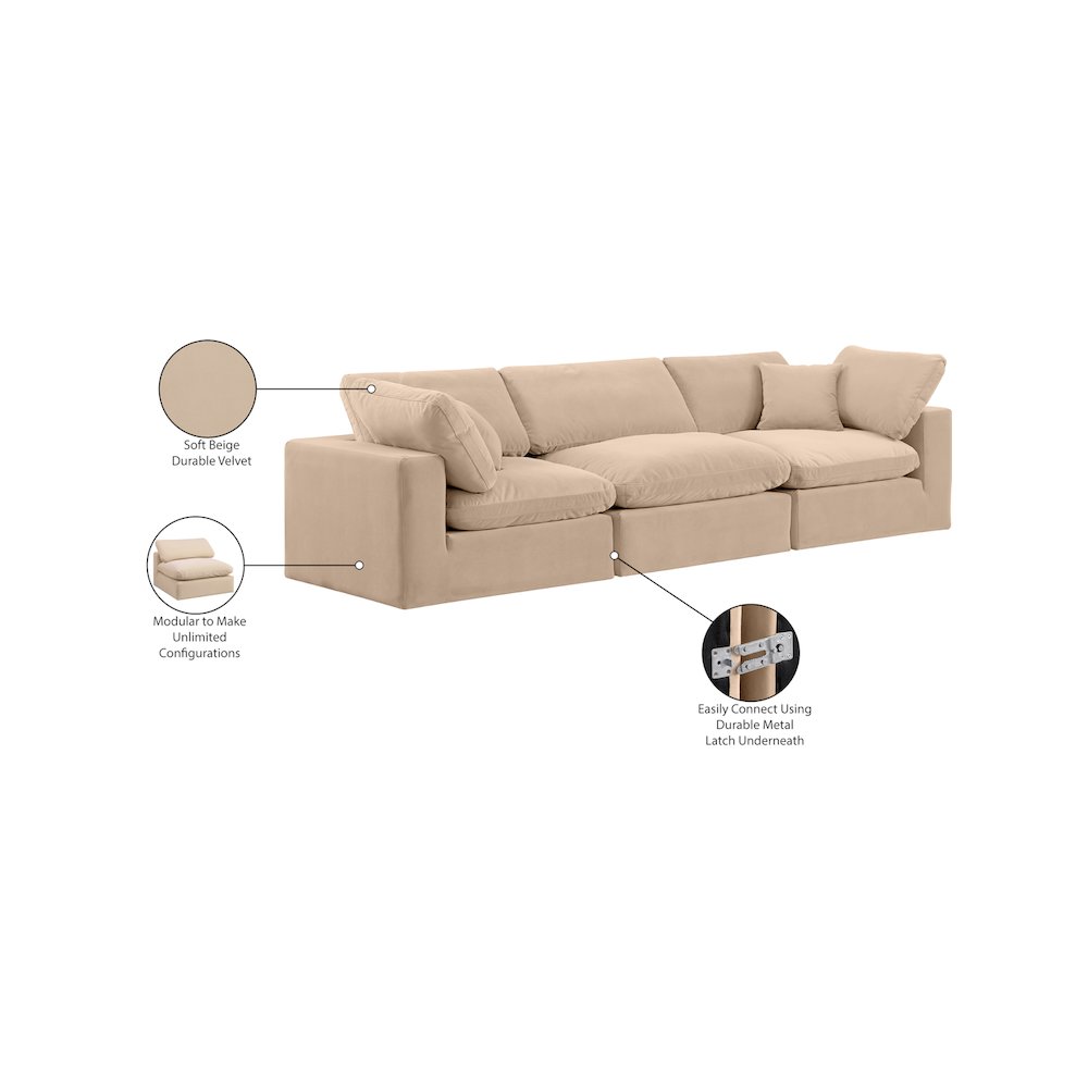 Comfy Beige Velvet Modular Sofa